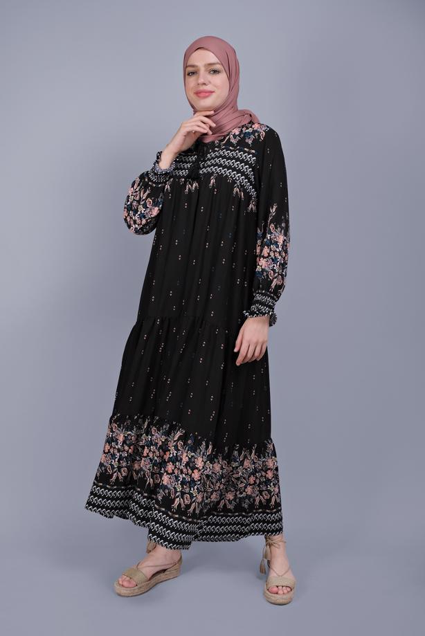 Vêtements hijab  FLORAL PATTERN DRESS  5712  - TRENDTESETTÜR