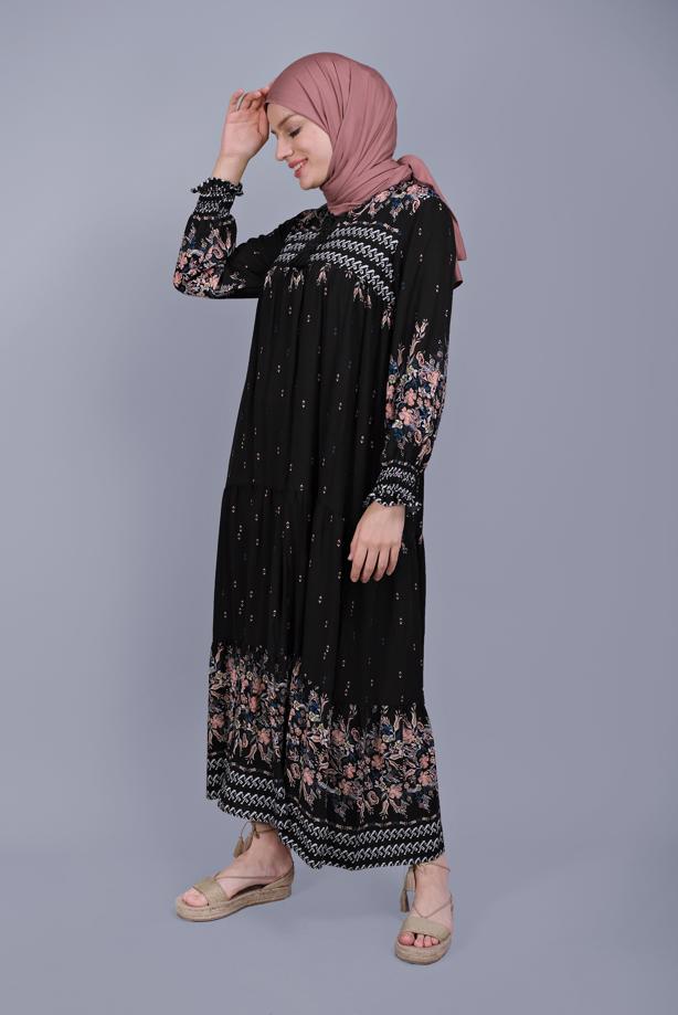 Vêtements hijab  FLORAL PATTERN DRESS  5712  - TRENDTESETTÜR