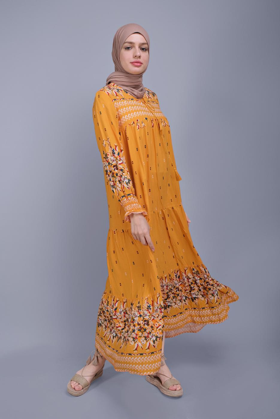 Hijab clothing ORANGE FLORAL PATTERN DRESS  5712 