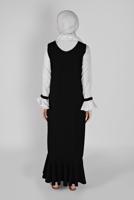 Tesettür giyim SİYAH GENİŞ KOL FIRFIRLI İKİLİ ELBİSE 5956 