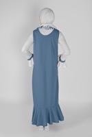 Tesettür giyim LACİVERT GENİŞ KOL FIRFIRLI İKİLİ ELBİSE 5956 