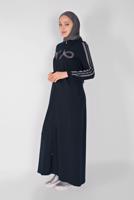 Tesettür giyim LACİVERT NAKIŞLI FERMUARLI EŞOFMAN ELBİSE 6519 