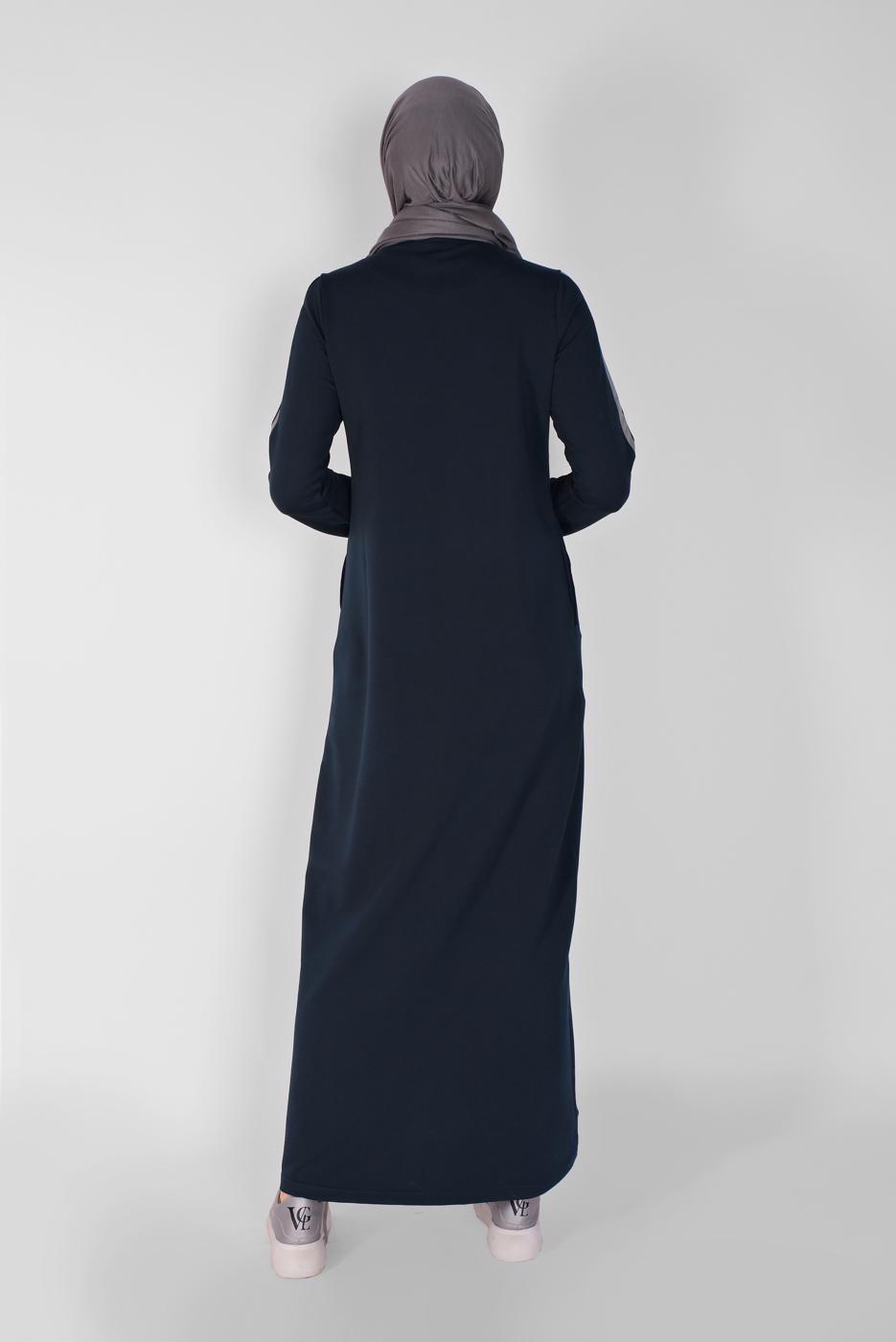 Tesettür giyim LACİVERT NAKIŞLI FERMUARLI EŞOFMAN ELBİSE 6519 