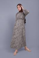 Tesettür giyim BEJ PAMUKLU LEOPAR DESENLİ ELBİSE 8325 