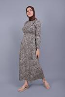 Tesettür giyim BEJ PAMUKLU LEOPAR DESENLİ ELBİSE 8325 