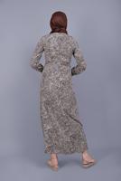 Tesettür giyim BEJ PAMUKLU LEOPAR DESENLİ ELBİSE 8325 