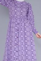 Tesettür giyim MOR DESENLİ ELBİSE  8334 