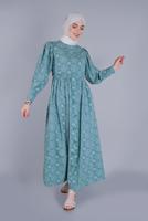 Tesettür giyim MAVİ DESENLİ ELBİSE  8334 