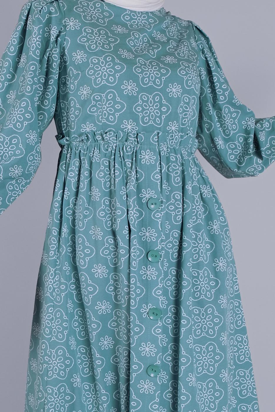 Tesettür giyim MAVİ DESENLİ ELBİSE  8334 