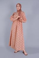 Tesettür giyim PUDRA DESENLİ ELBİSE  8334 