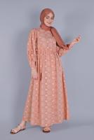 Tesettür giyim PUDRA DESENLİ ELBİSE  8334 