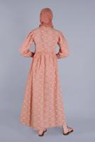 Tesettür giyim PUDRA DESENLİ ELBİSE  8334 