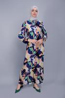 Tesettür giyim LACİVERT BOYDAN DÜĞMELİ DESENLİ ELBİSE 8512 