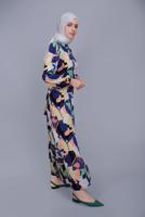 Tesettür giyim LACİVERT BOYDAN DÜĞMELİ DESENLİ ELBİSE 8512 