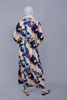 Tesettür giyim LACİVERT BOYDAN DÜĞMELİ DESENLİ ELBİSE 8512 