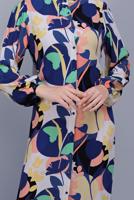 Tesettür giyim LACİVERT BOYDAN DÜĞMELİ DESENLİ ELBİSE 8512 