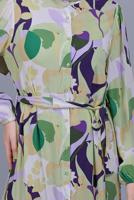 Tesettür giyim YEŞİL BOYDAN DÜĞMELİ DESENLİ ELBİSE 8512 