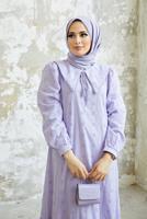 Hijab clothing PURPLE ROUND COLLAR DRESS 8900 