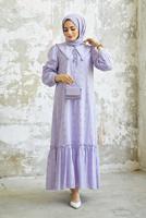 Hijab clothing PURPLE ROUND COLLAR DRESS 8900 