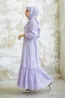 Hijab clothing PURPLE ROUND COLLAR DRESS 8900 