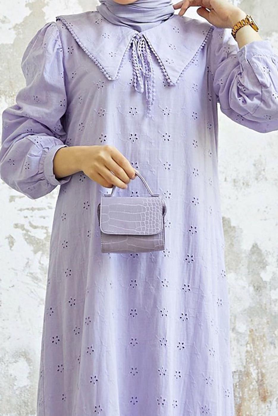 Hijab clothing PURPLE ROUND COLLAR DRESS 8900 