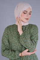 Tesettür giyim YEŞİL ÇİÇEK DESENLİ ŞİFON ELBİSE  9334 