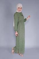 Tesettür giyim YEŞİL ÇİÇEK DESENLİ ŞİFON ELBİSE  9334 