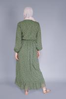 Tesettür giyim YEŞİL ÇİÇEK DESENLİ ŞİFON ELBİSE  9334 