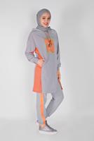Tesettür giyim GRİ FİLELİ ŞERİT DETAYLI EŞOFMAN ALTI 51012 