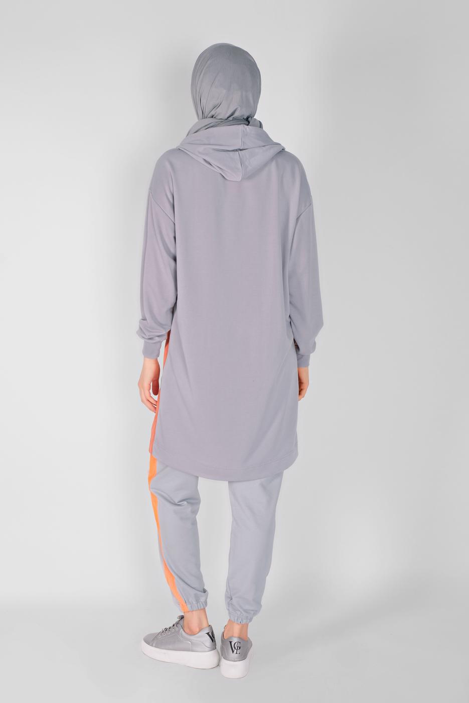 Tesettür giyim GRİ FİLELİ ŞERİT DETAYLI EŞOFMAN ALTI 51012 