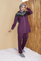 Tesettür giyim MOR PULLU  FERMUARLI EŞOFMAN TAKIM 0056  