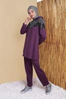 Tesettür giyim MOR PULLU  FERMUARLI EŞOFMAN TAKIM 0056  
