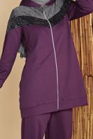 Tesettür giyim MOR PULLU  FERMUARLI EŞOFMAN TAKIM 0056  