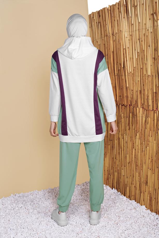 Hijab clothing ECRU STRIP DETAIL TRACKSUIT SET 0256  - TRENDTESETTÜR