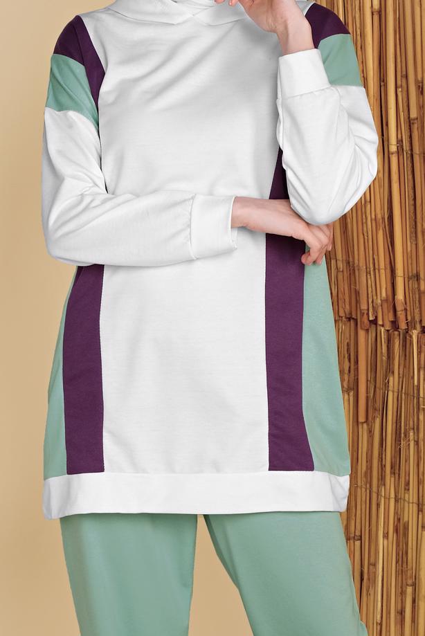 Hijab clothing ECRU STRIP DETAIL TRACKSUIT SET 0256  - TRENDTESETTÜR