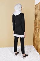 Tesettür giyim SİYAH KAPÜŞONLU PARÇA DETAYLI İKİLİ PANTOLONLU EŞOFMAN TAKIMI 0555
