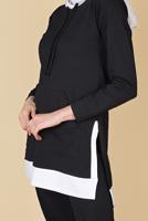 Tesettür giyim SİYAH KAPÜŞONLU PARÇA DETAYLI İKİLİ PANTOLONLU EŞOFMAN TAKIMI 0555