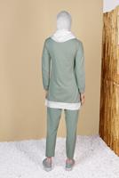 Tesettür giyim YEŞİL KAPÜŞONLU PARÇA DETAYLI İKİLİ PANTOLONLU EŞOFMAN TAKIMI 0555