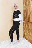 Tesettür giyim SİYAH YAZI BASKILI İKİLİ PANTOLONLU EŞOFMAN TAKIMI 2056