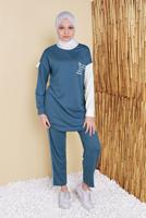 Tesettür giyim LACİVERT YAZI BASKILI İKİLİ PANTOLONLU EŞOFMAN TAKIMI 2056