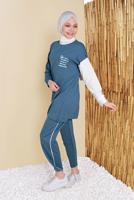 Tesettür giyim LACİVERT YAZI BASKILI İKİLİ PANTOLONLU EŞOFMAN TAKIMI 2056