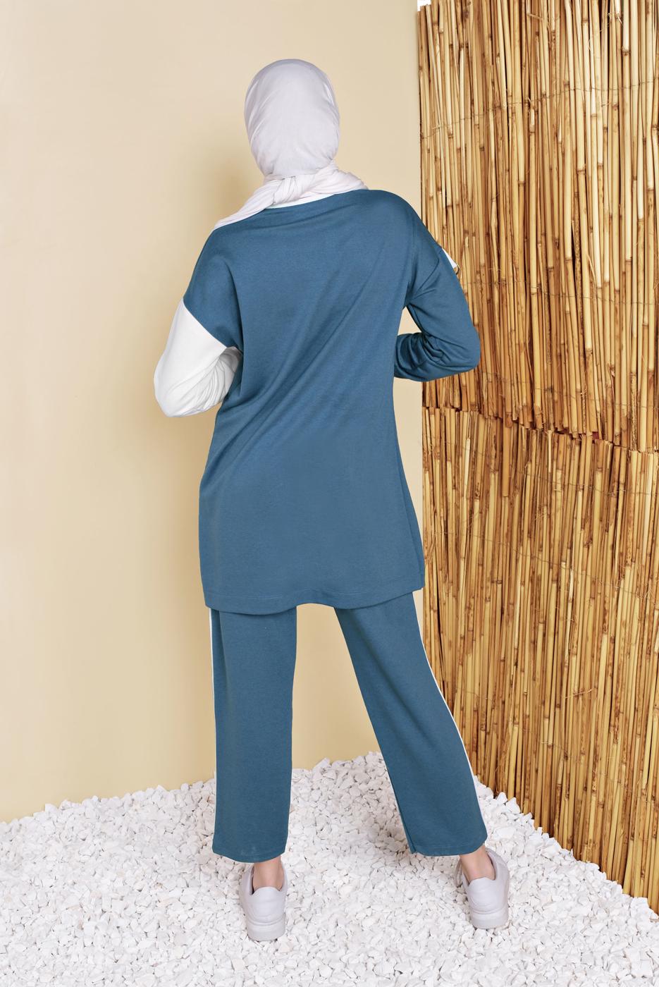 Tesettür giyim LACİVERT YAZI BASKILI İKİLİ PANTOLONLU EŞOFMAN TAKIMI 2056