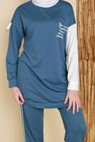 Tesettür giyim LACİVERT YAZI BASKILI İKİLİ PANTOLONLU EŞOFMAN TAKIMI 2056