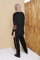 Tesettür giyim SİYAH LEOPAR VE DERİ DETAYLI EŞOFMAN TAKIMI 2156 