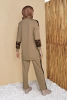 Tesettür giyim KAHVE LEOPAR VE DERİ DETAYLI EŞOFMAN TAKIMI 2156 