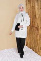 Tesettür giyim KREM CEPLİ İKİ RENK PANTOLONLU EŞOFMAN TAKIM  2256  