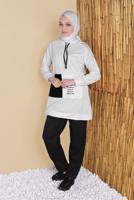 Tesettür giyim KREM CEPLİ İKİ RENK PANTOLONLU EŞOFMAN TAKIM  2256  