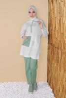 Tesettür giyim KREM CEPLİ İKİ RENK PANTOLONLU EŞOFMAN TAKIM  2256  