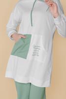 Tesettür giyim KREM CEPLİ İKİ RENK PANTOLONLU EŞOFMAN TAKIM  2256  