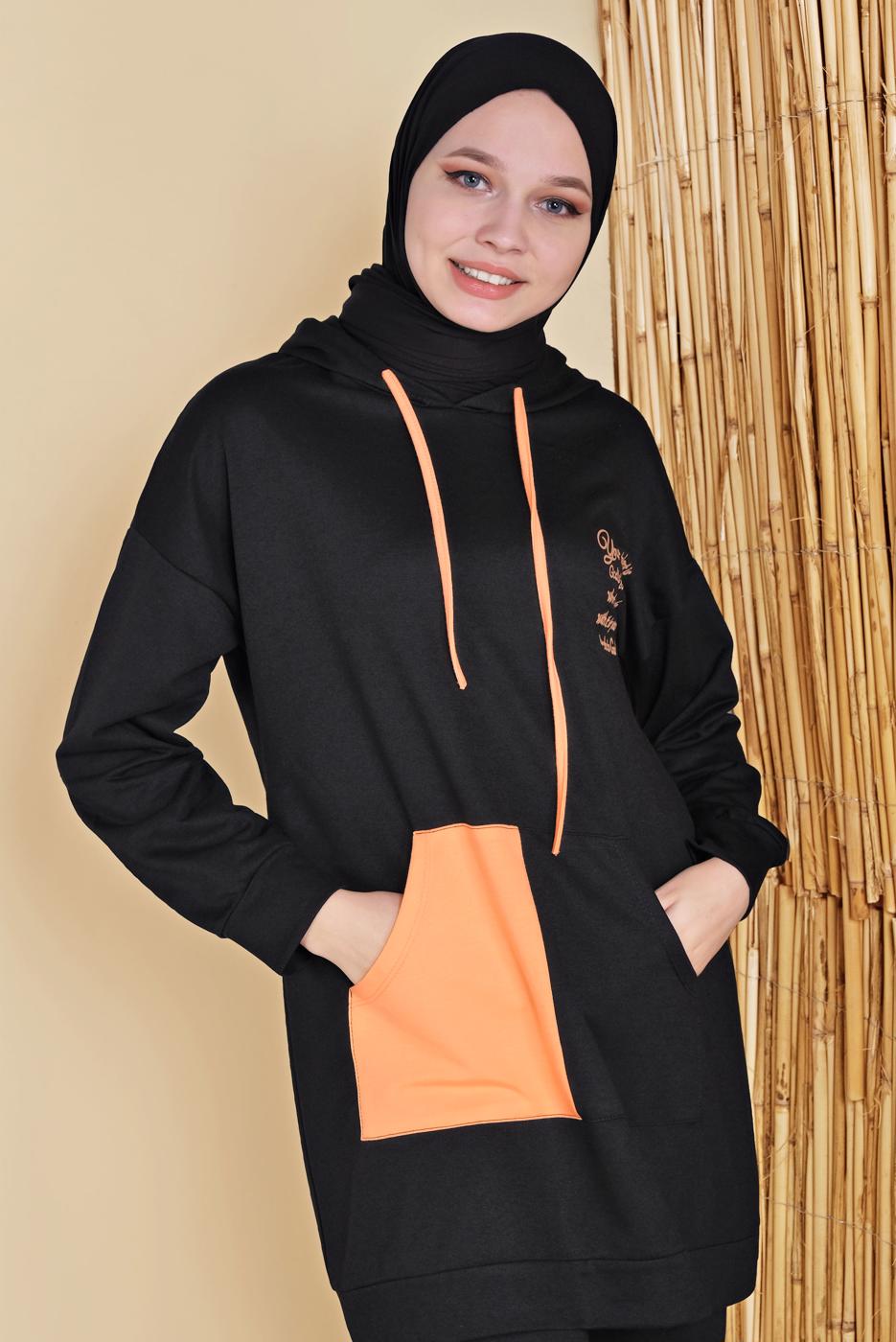 Tesettür giyim SİYAH 2 RENKLİ İKİLİ PANTOLONLU EŞOFMAN TAKIMI 3256